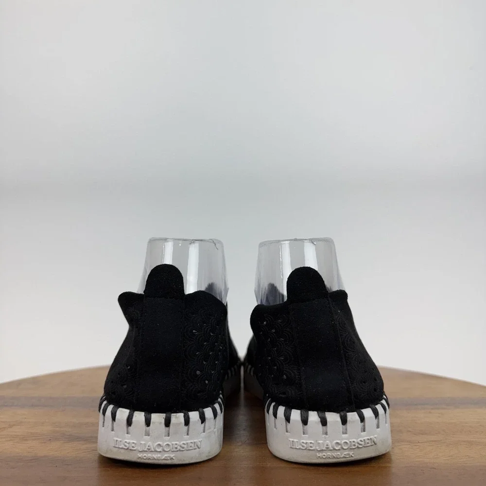 Womens Ilse Jacobsen Tulip Laser Cut Perforated Black Leather Sneakers Size‎ 37